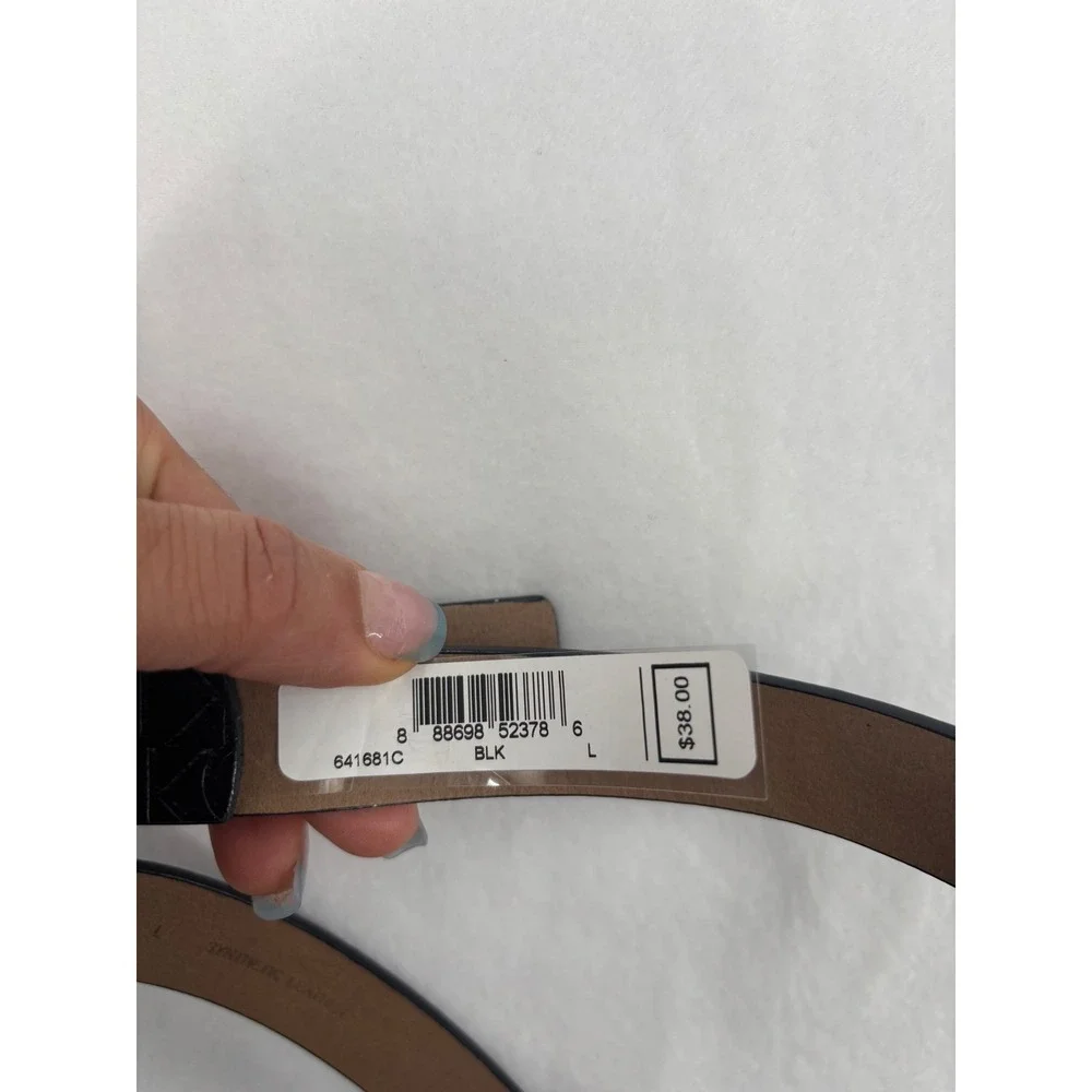 Calvin Klein Logo Belt‎ Women Size L Black Embossed Monogram Gunmetal Buckle